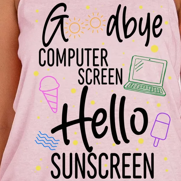 Goodbye Computer Screen Hello Sunscreen Women's Knotted Racerback Tank