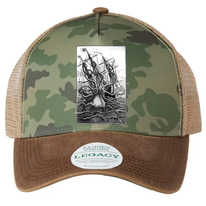 Giant Octopus Pirate Ship Vintage Kraken Sailing Squid Legacy Tie Dye Trucker Hat