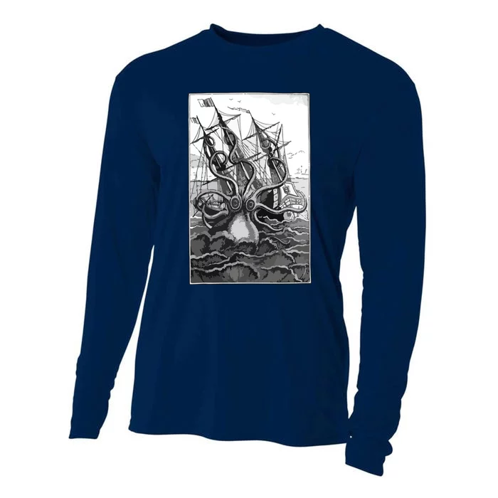 Giant Octopus Pirate Ship Vintage Kraken Sailing Squid Cooling Performance Long Sleeve Crew