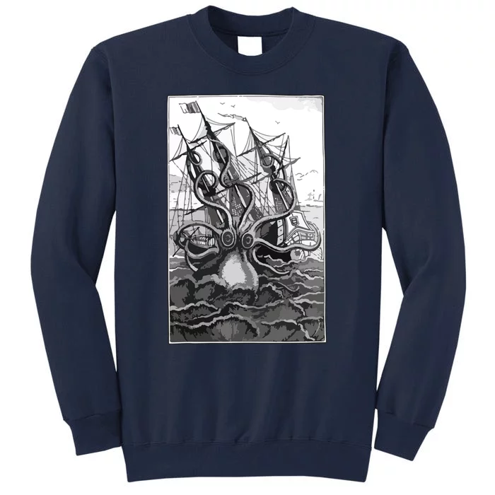 Giant Octopus Pirate Ship Vintage Kraken Sailing Squid Tall Sweatshirt