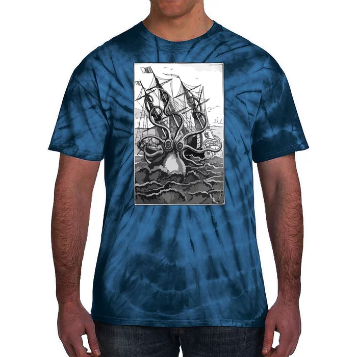 Giant Octopus Pirate Ship Vintage Kraken Sailing Squid Tie-Dye T-Shirt