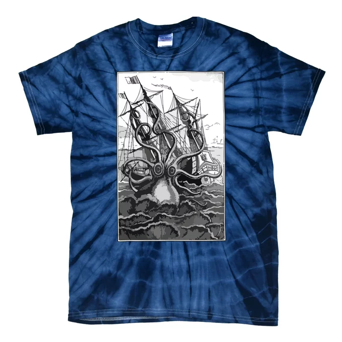 Giant Octopus Pirate Ship Vintage Kraken Sailing Squid Tie-Dye T-Shirt