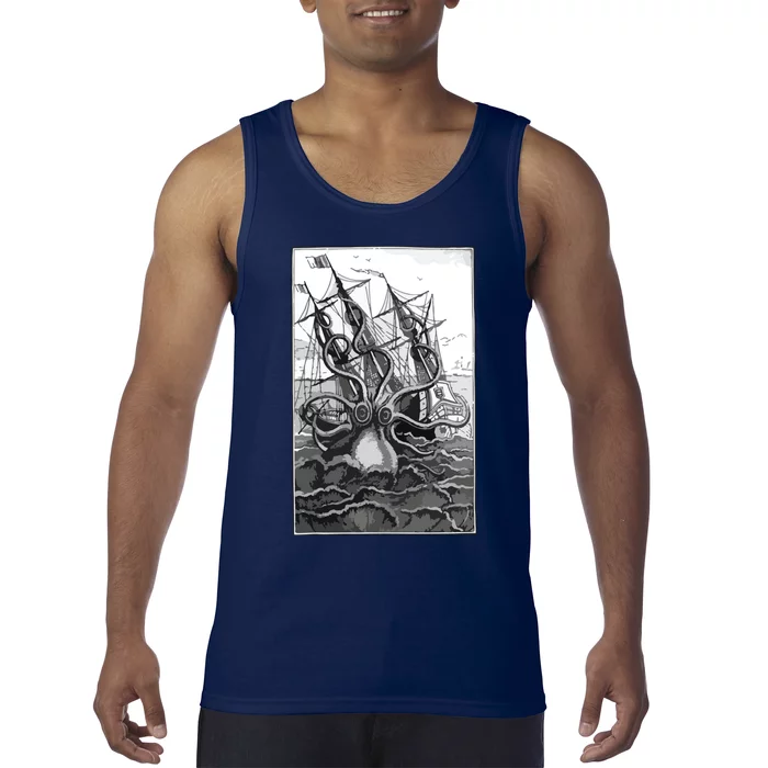 Giant Octopus Pirate Ship Vintage Kraken Sailing Squid Tank Top