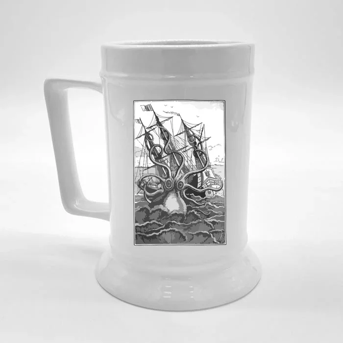 Giant Octopus Pirate Ship Vintage Kraken Sailing Squid Front & Back Beer Stein