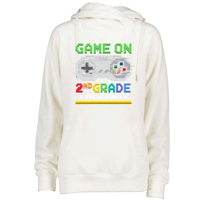 Game On Press Start Second 2Nd Grade Gamer Back To School Funny Gift Womens Funnel Neck Pullover Hood