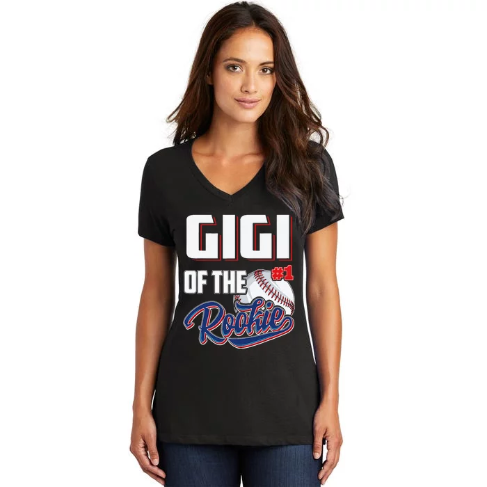 Gigi Of Rookie 1 Years Old Team 1st Birthday Baseball Women's V-Neck T-Shirt