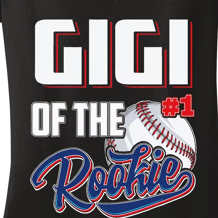 Gigi Of Rookie 1 Years Old Team 1st Birthday Baseball Women's V-Neck T-Shirt