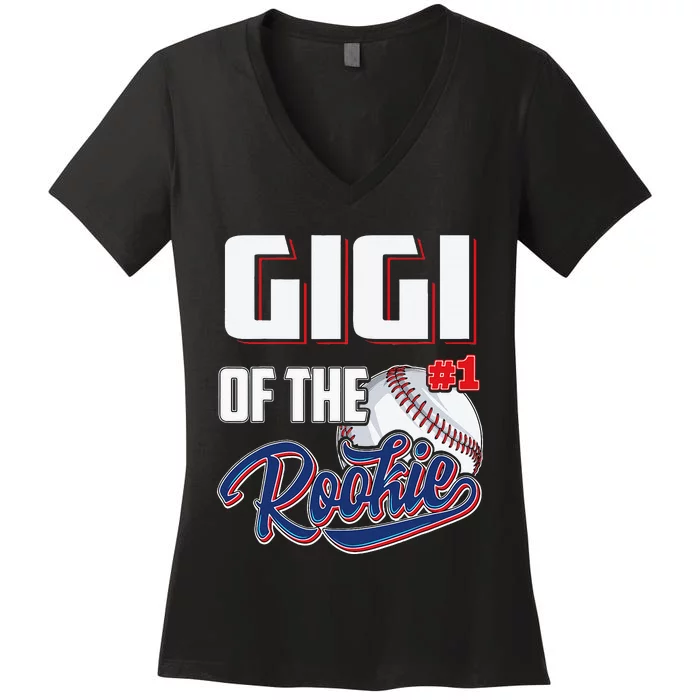 Gigi Of Rookie 1 Years Old Team 1st Birthday Baseball Women's V-Neck T-Shirt