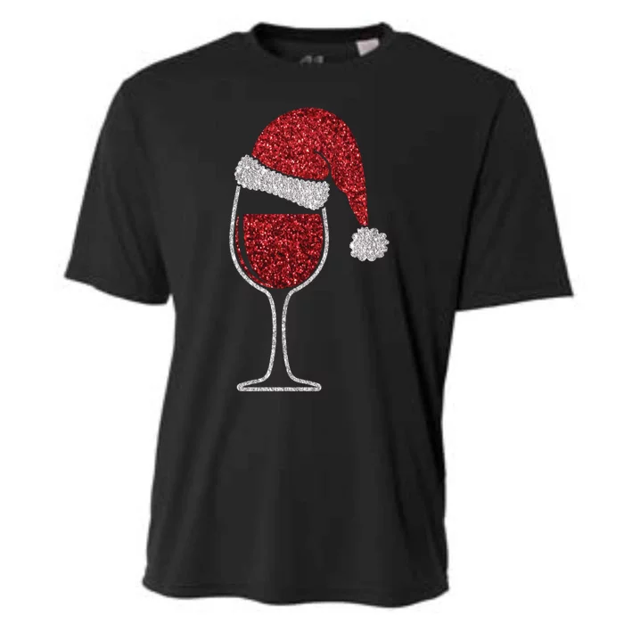 Glass Of Red Wine With Santa Hat Funny Wine Great Gift Cooling Performance Crew T-Shirt