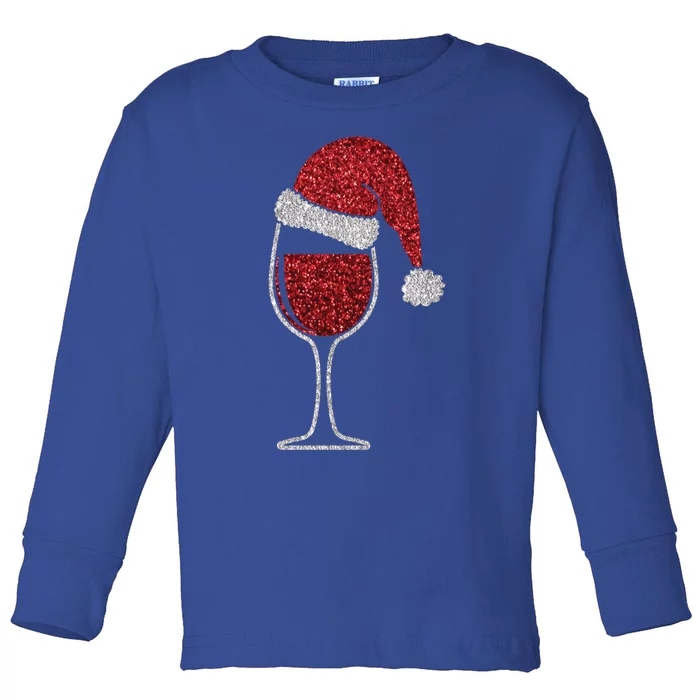 Glass Of Red Wine With Santa Hat Funny Wine Great Gift Toddler Long Sleeve Shirt