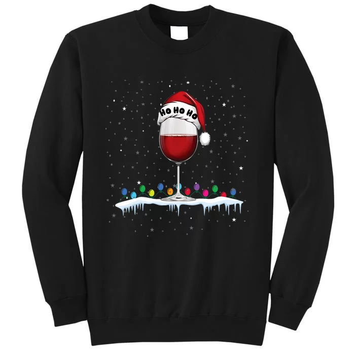 Glass Of Red Wine With Santa Hat Funny Wine Christmas Tall Sweatshirt