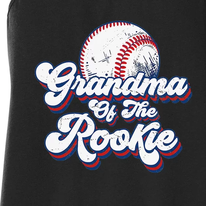 Grandma of Rookie 1st Birthday Baseball Theme Matching Party Women's Racerback Tank