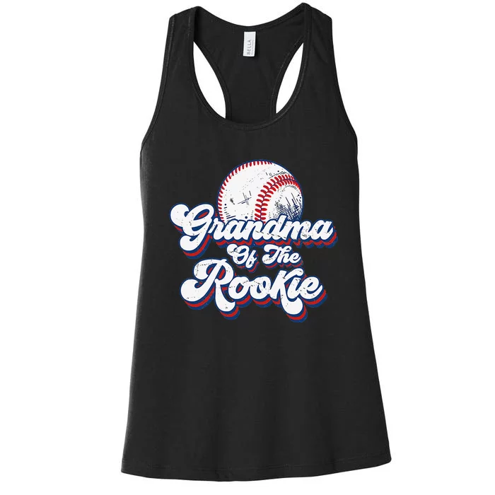 Grandma of Rookie 1st Birthday Baseball Theme Matching Party Women's Racerback Tank