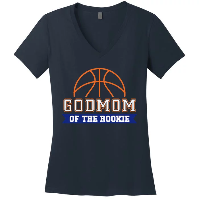 Godmom Of Rookie 1st Birthday Basketball Theme Matching Women's V-Neck T-Shirt