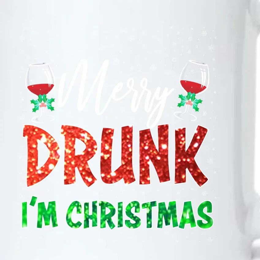 Glass Of Red Wine Merry Drunk I'm Christmas Funny Xmas Gift Black Color Changing Mug