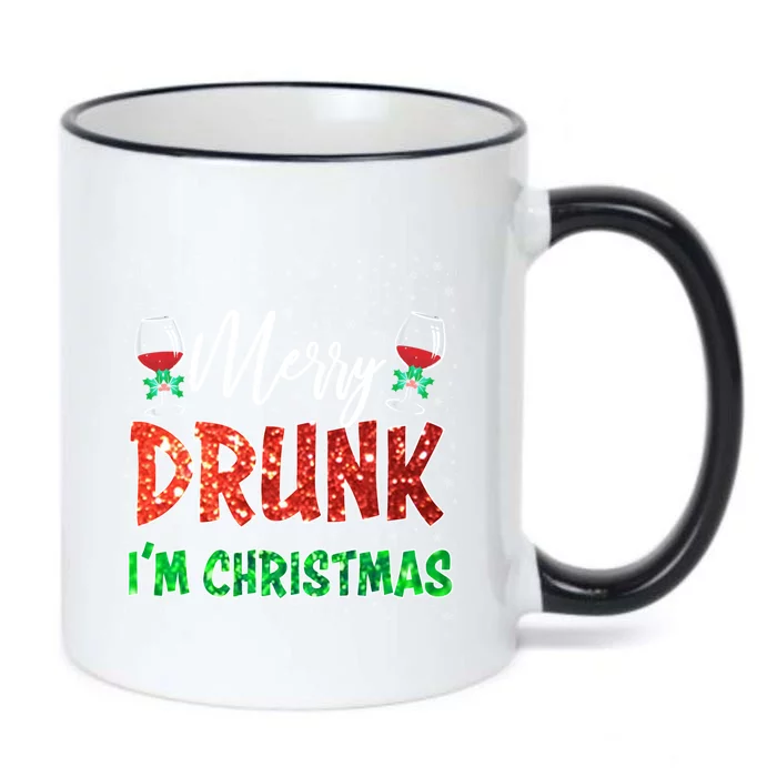 Glass Of Red Wine Merry Drunk I'm Christmas Funny Xmas Gift Black Color Changing Mug