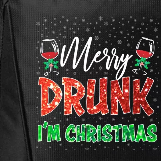 Glass Of Red Wine Merry Drunk I'm Christmas Funny Xmas Gift City Backpack