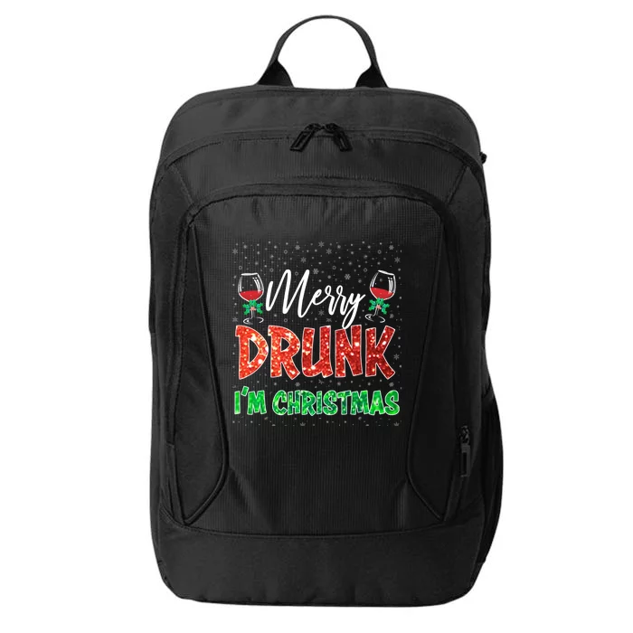 Glass Of Red Wine Merry Drunk I'm Christmas Funny Xmas Gift City Backpack