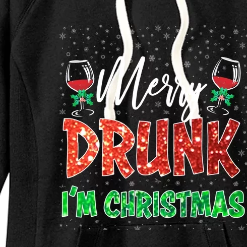 Glass Of Red Wine Merry Drunk I'm Christmas Funny Xmas Gift Women's Fleece Hoodie