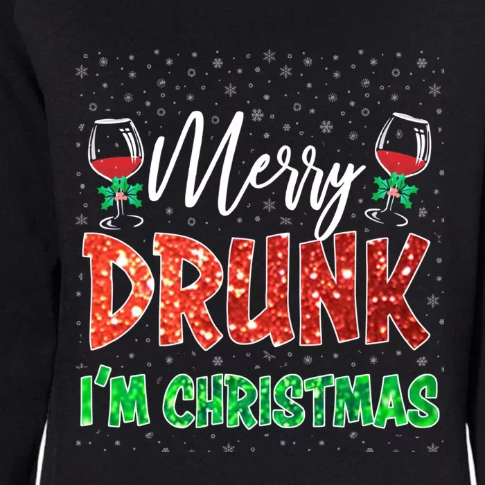 Glass Of Red Wine Merry Drunk I'm Christmas Funny Xmas Gift Womens California Wash Sweatshirt