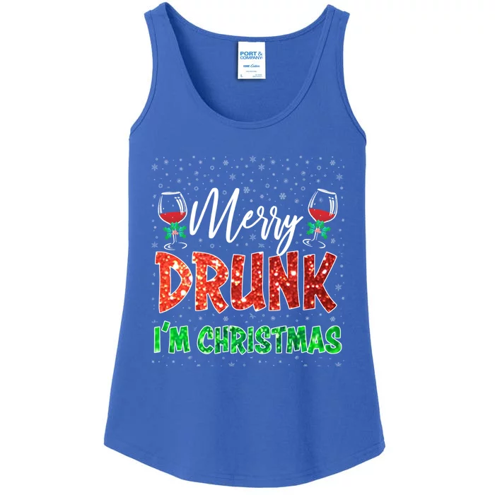 Glass Of Red Wine Merry Drunk I'm Christmas Funny Xmas Gift Ladies Essential Tank