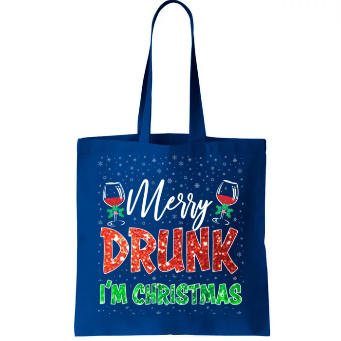 Glass Of Red Wine Merry Drunk I'm Christmas Funny Xmas Gift Tote Bag