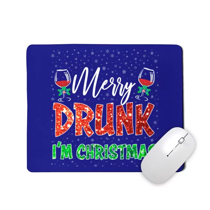 Glass Of Red Wine Merry Drunk I'm Christmas Funny Xmas Gift Mousepad