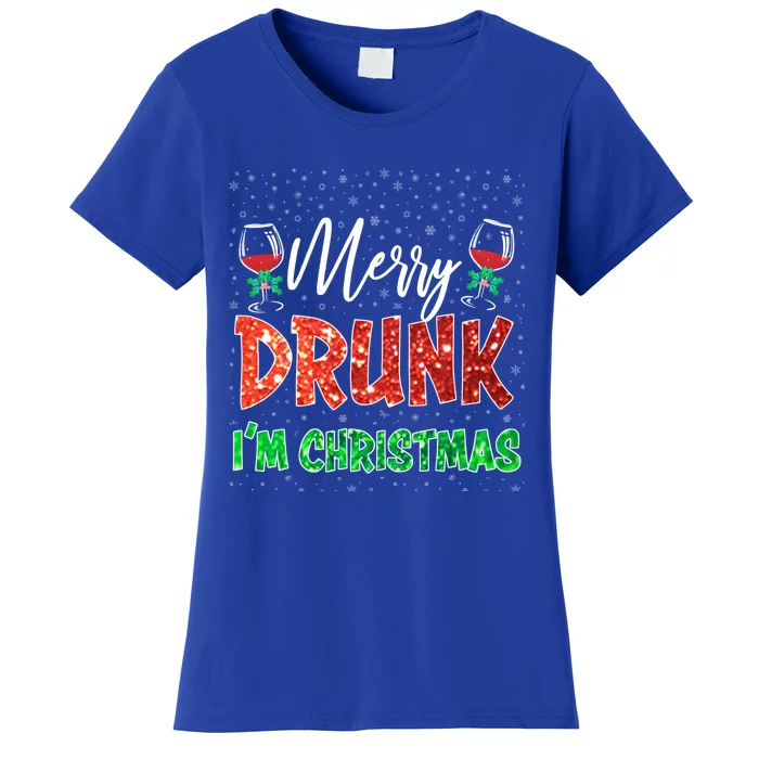 Glass Of Red Wine Merry Drunk I'm Christmas Funny Xmas Gift Women's T-Shirt