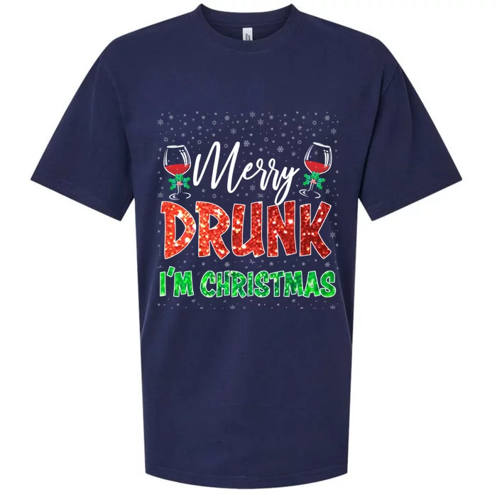 Glass Of Red Wine Merry Drunk I'm Christmas Funny Xmas Gift Sueded Cloud Jersey T-Shirt