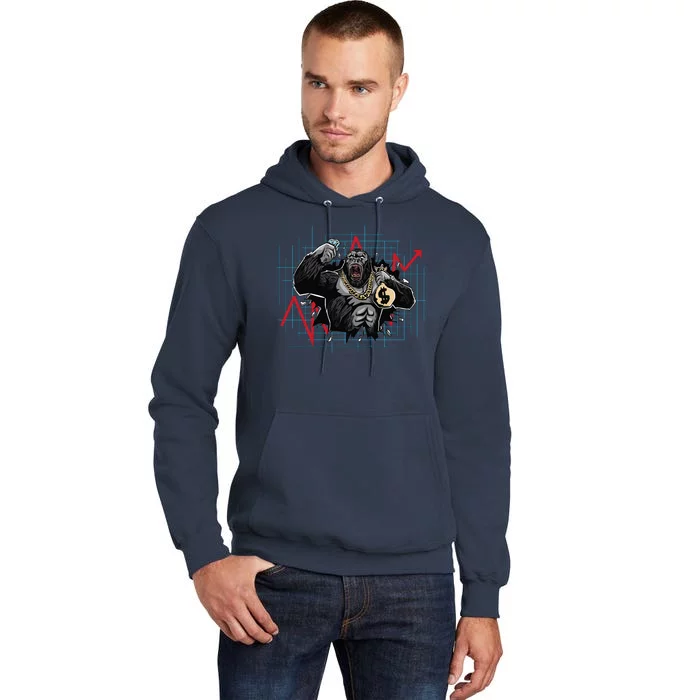 Gorilla Crashing Stock Market Tall Hoodie