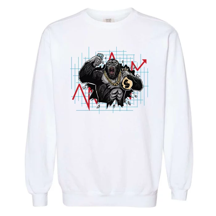 Gorilla Crashing Stock Market Garment-Dyed Sweatshirt