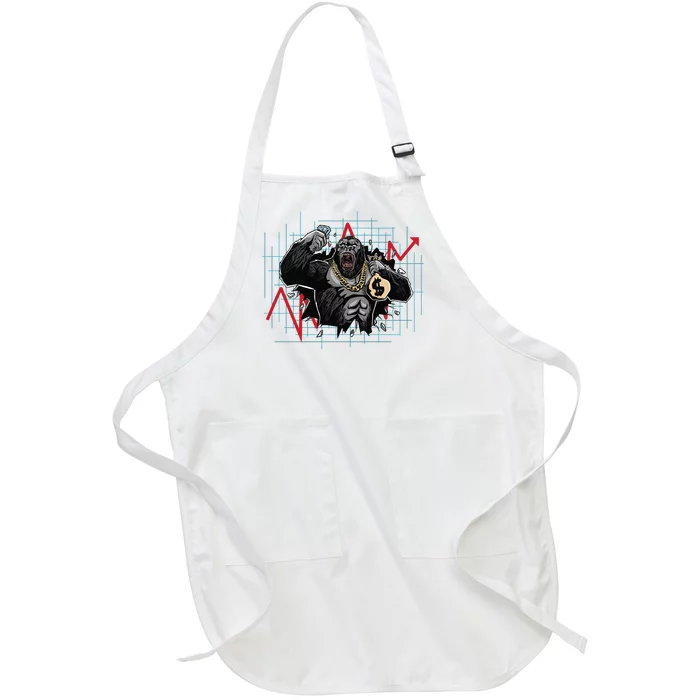 Gorilla Crashing Stock Market Full-Length Apron With Pocket