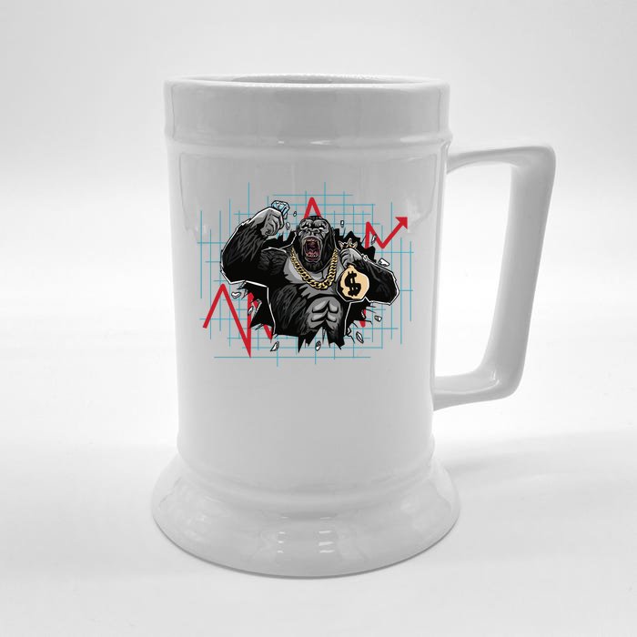 Gorilla Crashing Stock Market Front & Back Beer Stein