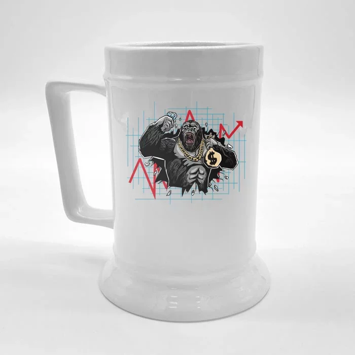 Gorilla Crashing Stock Market Front & Back Beer Stein