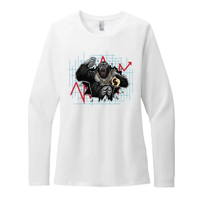 Gorilla Crashing Stock Market Womens CVC Long Sleeve Shirt