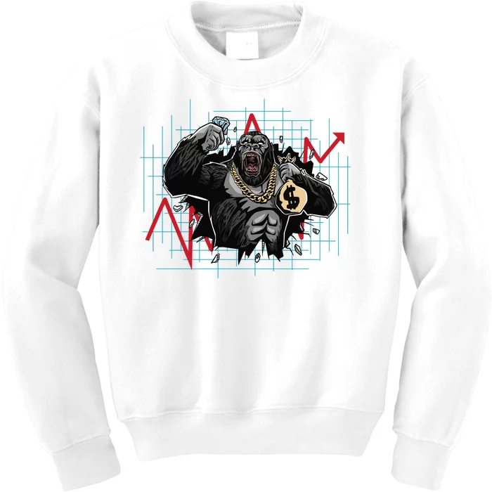 Gorilla Crashing Stock Market Kids Sweatshirt