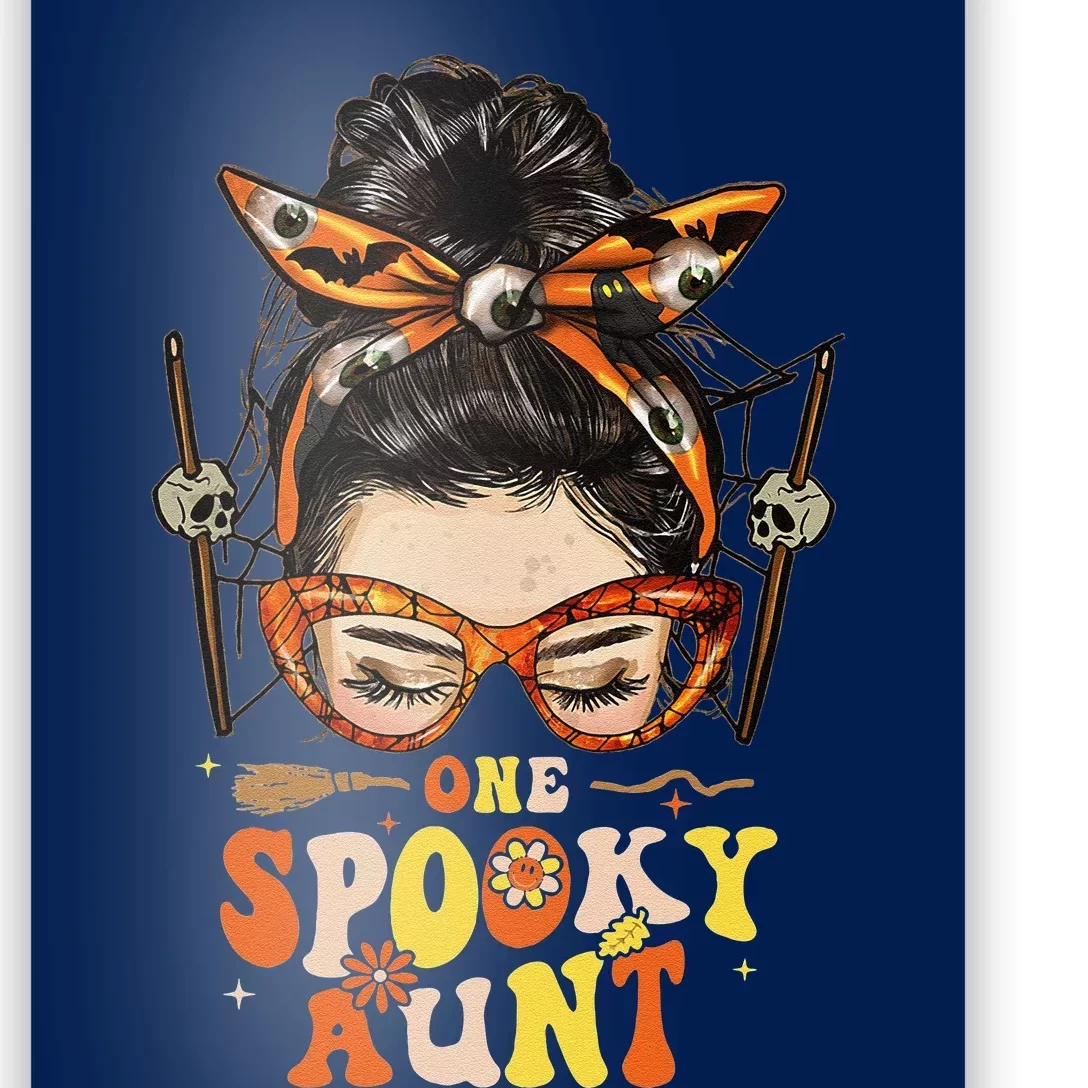 Groovy One Spooky Aunt Messy Bun Women Hippie Halloween Poster