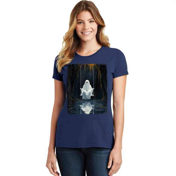 Ghost On Swing Spooky Art Costume Cute Halloween Ghost Women's T-Shirt