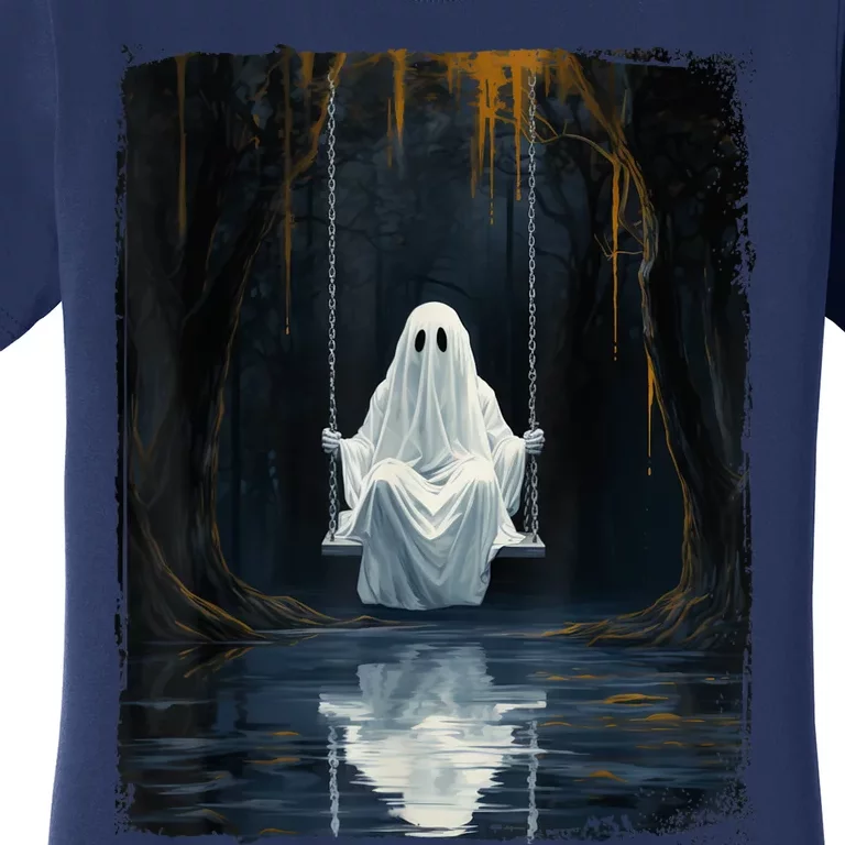 Ghost On Swing Spooky Art Costume Cute Halloween Ghost Women's T-Shirt