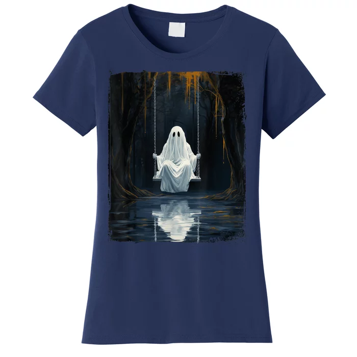 Ghost On Swing Spooky Art Costume Cute Halloween Ghost Women's T-Shirt