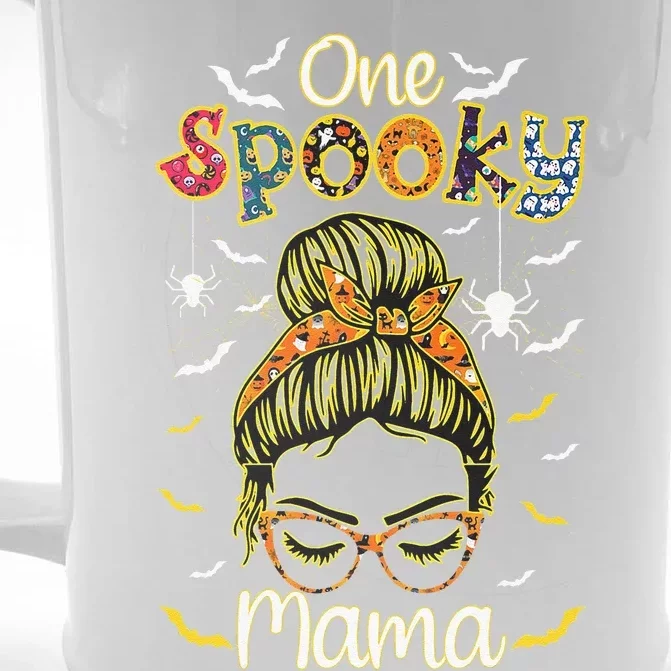 Groovy One Spooky Mama Messy Bun Witch Mom Halloween Front & Back Beer Stein