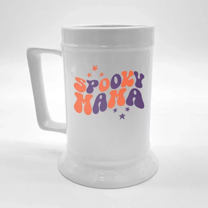 Groovy One Spooky Mama Messy Bun Women Witch Mom Halloween Front & Back Beer Stein