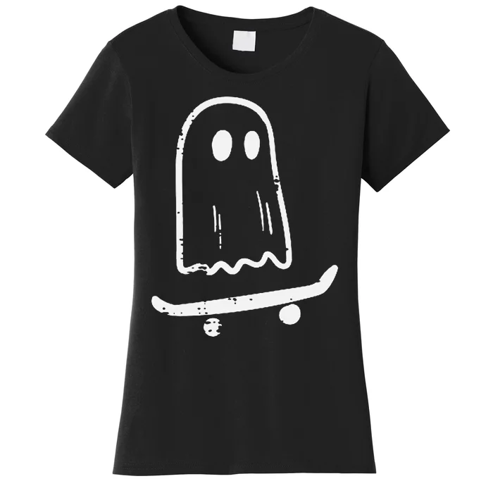 Ghost On Skateboard Funny Retro Halloween Women's T-Shirt