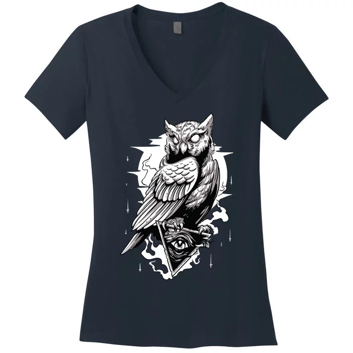 Goth Owl Shirts Spooky Owl Shirts Cool Owl Women's V-Neck T-Shirt