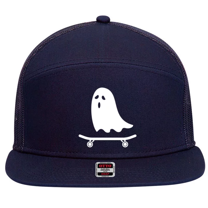 Ghost On Skateboard Halloween Gift 7 Panel Mesh Trucker Snapback Hat