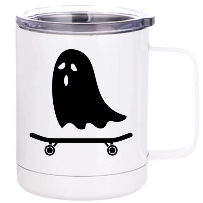 Ghost On Skateboard Halloween Gift Front & Back 12oz Stainless Steel Tumbler Cup