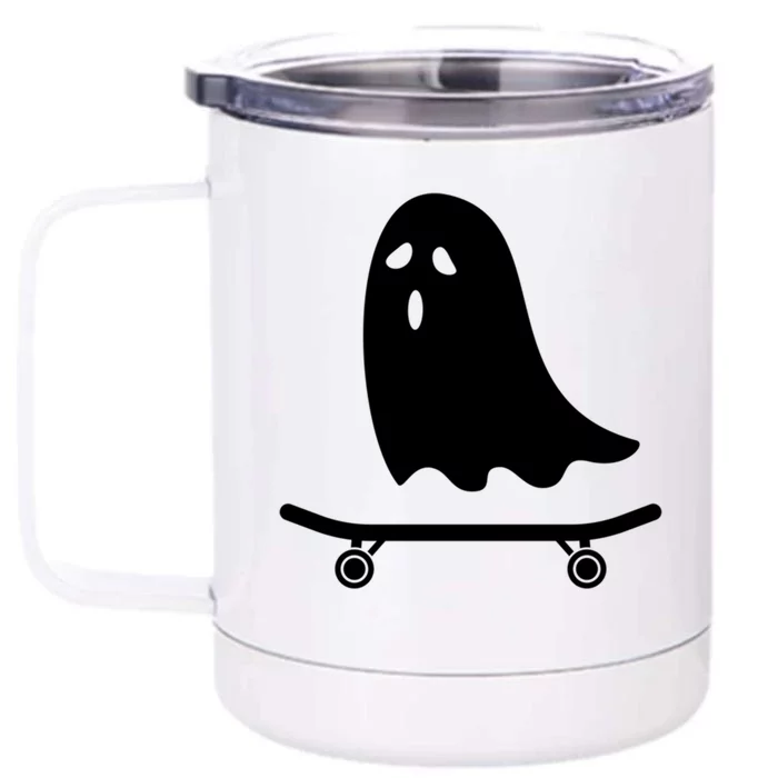 Ghost On Skateboard Halloween Gift Front & Back 12oz Stainless Steel Tumbler Cup