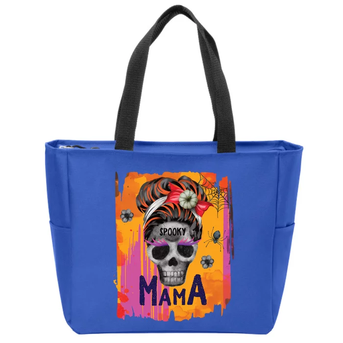 Groovy One Spooky Mama Messy Bun Witch Mom Halloween Great Gift Zip Tote Bag