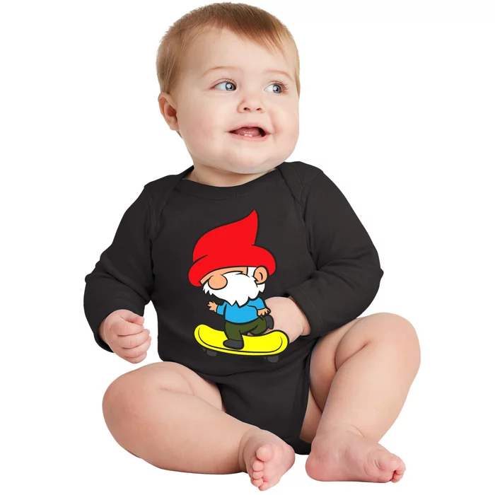 Gnome On Skateboard Cute Gnome Skateboarding Premium Baby Long Sleeve Bodysuit