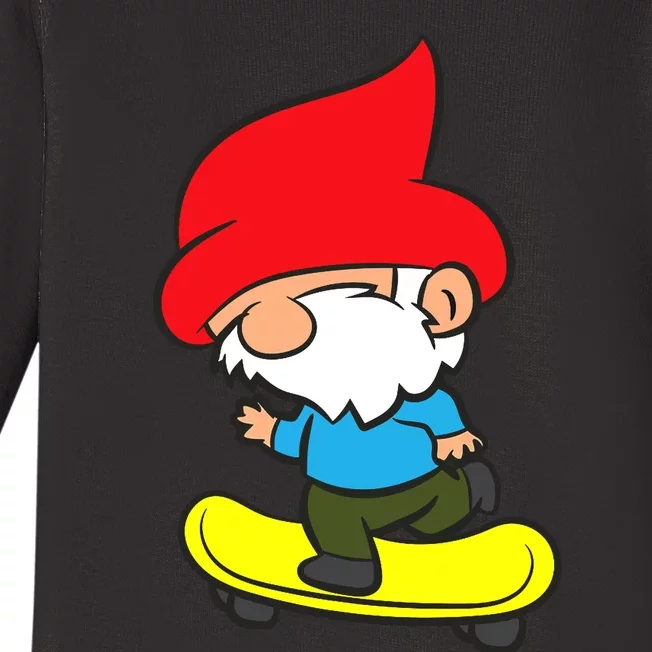 Gnome On Skateboard Cute Gnome Skateboarding Premium Baby Long Sleeve Bodysuit